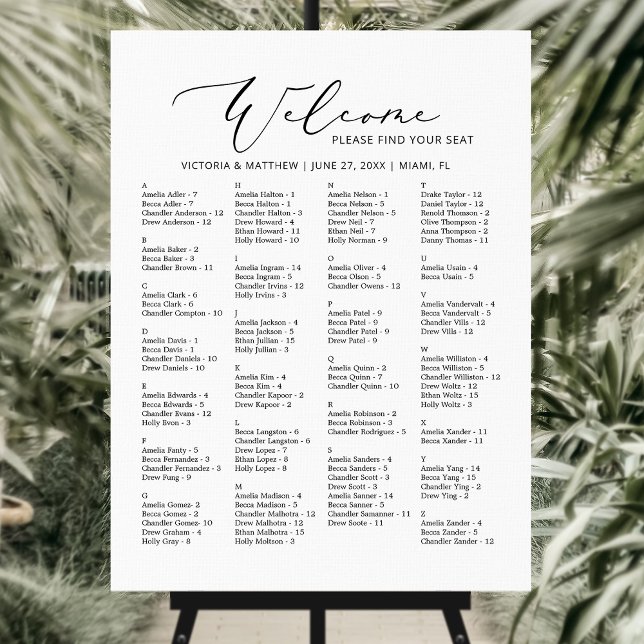 Elegant Alphabetical Wedding Seating Chart Foam Board (Creator Uploaded)