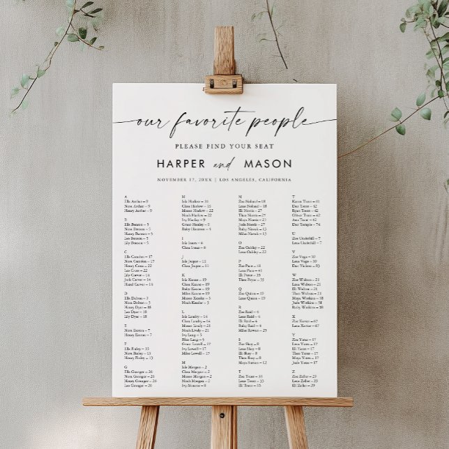 Elegant  Alphabetical Wedding Seating Chart Foam Board (Creator Uploaded)