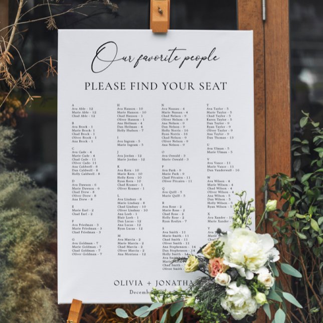 Elegant Alphabetical Wedding Seating Chart Foam Board (Creator Uploaded)