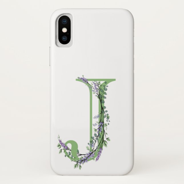 Elegant alphetbet letter J Lavender Eucalyptus Case-Mate iPhone Case (Back)