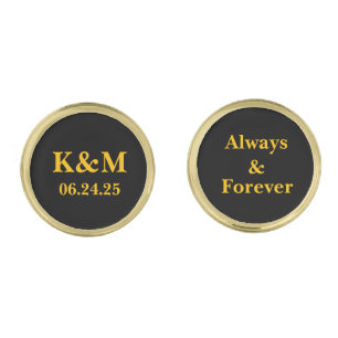 Elegant Always and Forever Wedding Gold Monogram Cufflinks