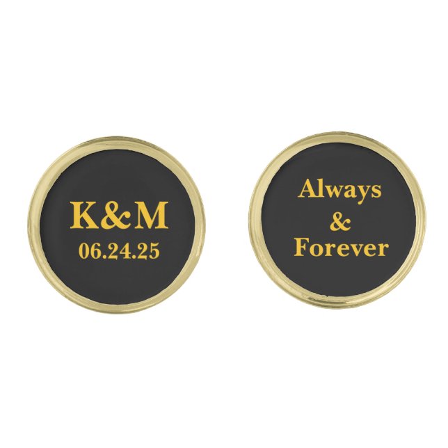 Elegant Always and Forever Wedding Gold Monogram  Cufflinks (Front)