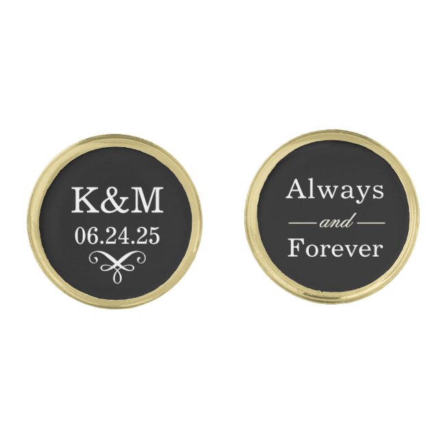 Elegant Always and Forever Wedding White Monogram Cufflinks (Front)