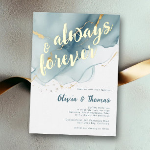 Elegant Always Forever Dusty Blue Beach Wedding Foil Invitation