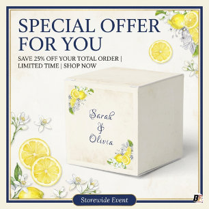 Elegant Amalfi Lemon & Navy Floral Wedding Favor Boxes