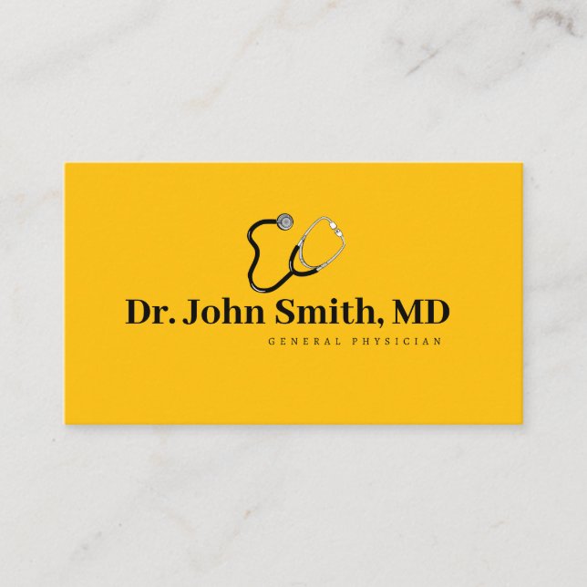 Elegant Amber Black Text General Physician Doctor Business Card (Front)