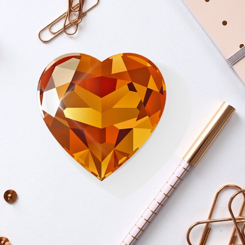 Elegant Amber Colored Diamond Heart Paperweight