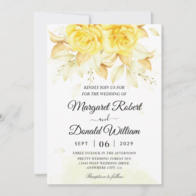 Elegant Amber floral watercolor Wedding Invitation (Front)
