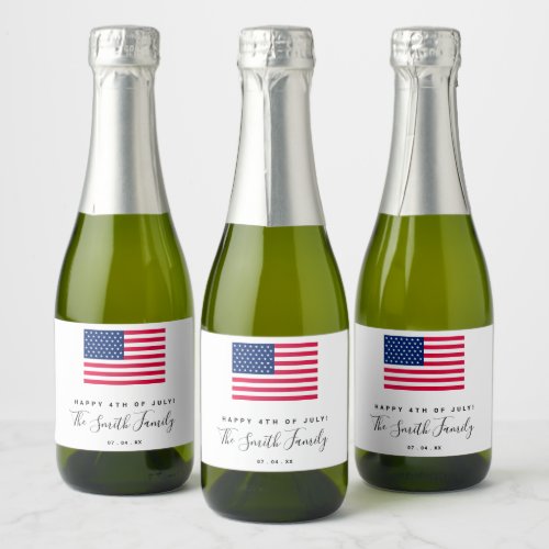 Elegant American Flag Happy 4th Of July Family Sparkling Wine Label
