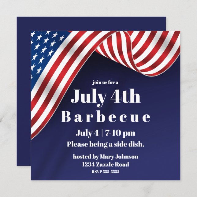 Elegant American Flag July 4th Invitation (Front/Back)