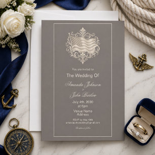 Elegant American Flag Military Honors Wedding Invitation