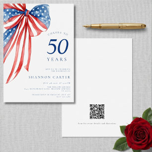 Elegant American Flag Patriotic Bow 50th Birthday Invitation