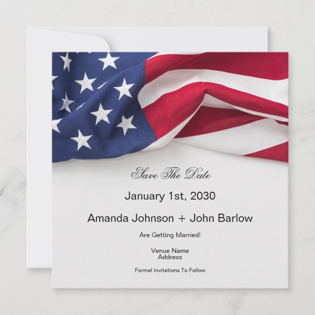 Elegant American Flag Wedding Save The Date Card (Front)