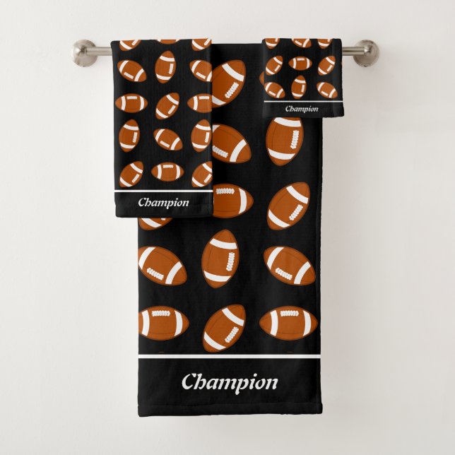 Elegant American Football on Black Bath Towel Set (Insitu)