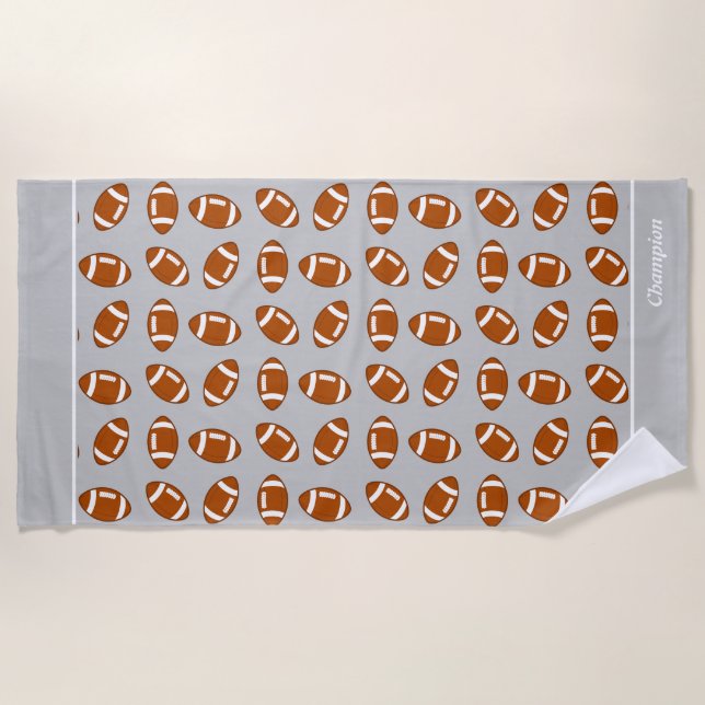 Elegant American Football on Gray Beach Towel (Front)