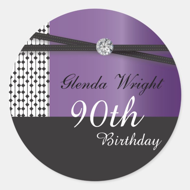 Elegant Amethyst Purple and Black Birthday Classic Round Sticker (Front)