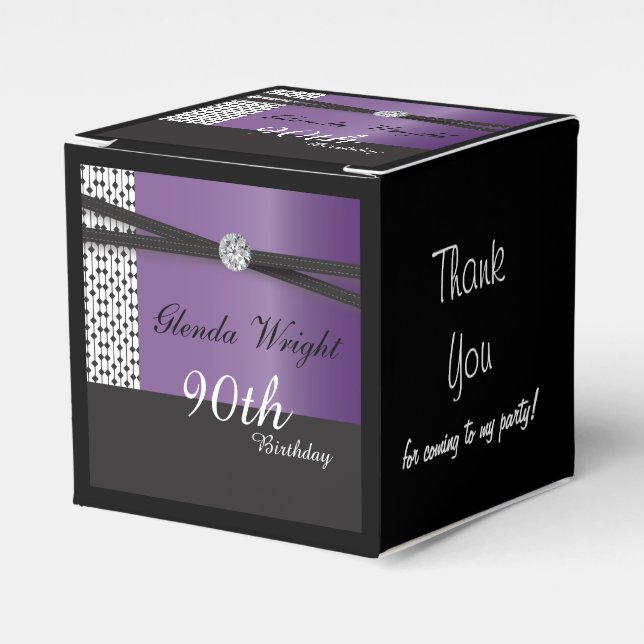 Elegant Amethyst Purple and Black Birthday Favor Boxes (Front Side)