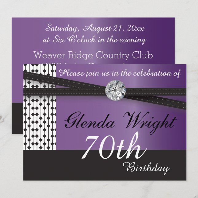 Elegant Amethyst Purple and Black Birthday Invitation (Front/Back)