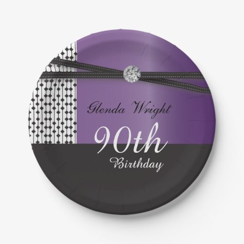 Elegant Amethyst Purple and Black Birthday Paper Plates