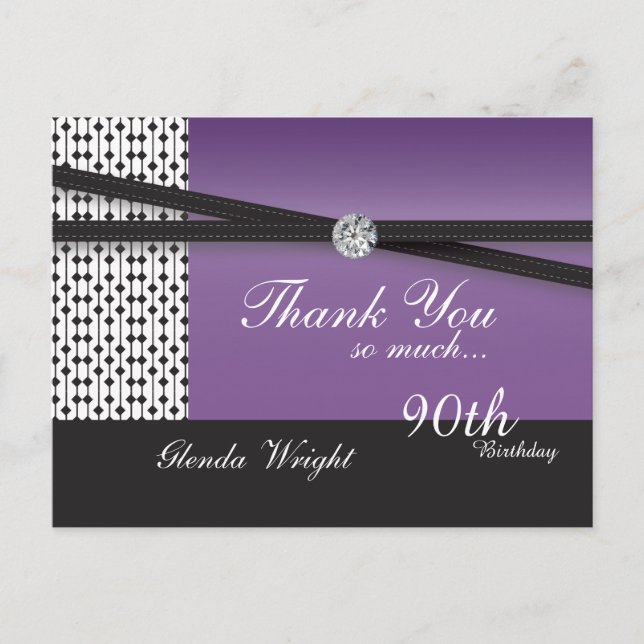Elegant Amethyst Purple and Black Birthday Postcard (Front)