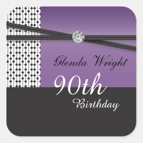 Elegant Amethyst Purple and Black Birthday Square Sticker