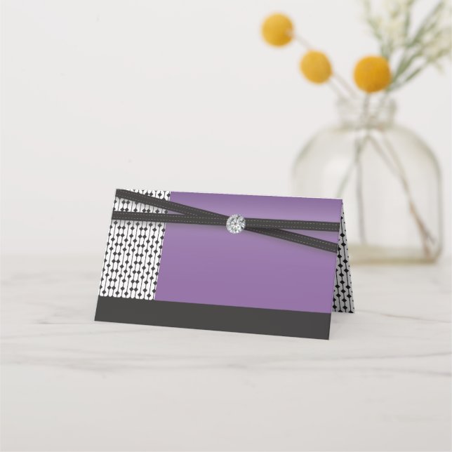 Elegant Amethyst Purple and Black Place Card (Front)