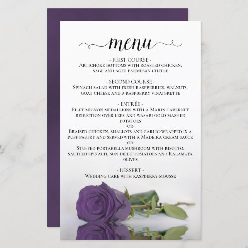 Elegant Amethyst Purple Rose Budget Wedding Menu
