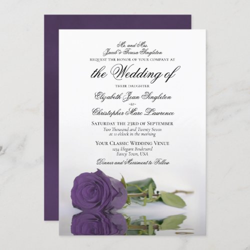 Elegant Amethyst Purple Rose Formal Wedding Invitation