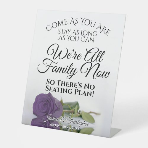 Elegant Amethyst Purple Rose Open Seating Wedding Pedestal Sign