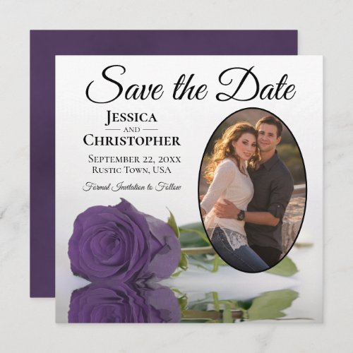 Elegant Amethyst Purple Rose  Oval Photo Wedding Save The Date