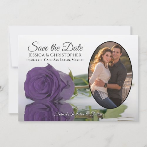 Elegant Amethyst Purple Rose  Oval Photo Wedding Save The Date