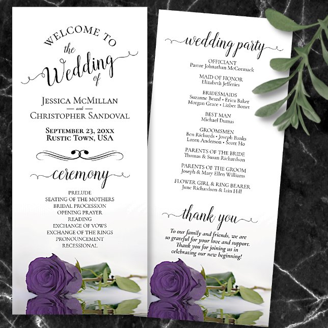 Elegant Amethyst Purple Rose Romantic Wedding Program (Front and Back)