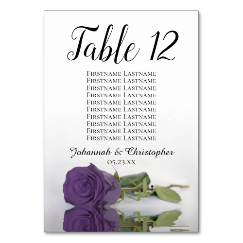 Elegant Amethyst Purple Rose Seating Chart Wedding Table Number