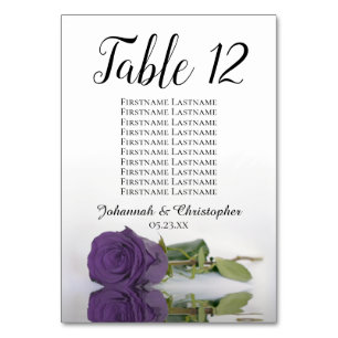 Elegant Amethyst Purple Rose Seating Chart Wedding Table Number