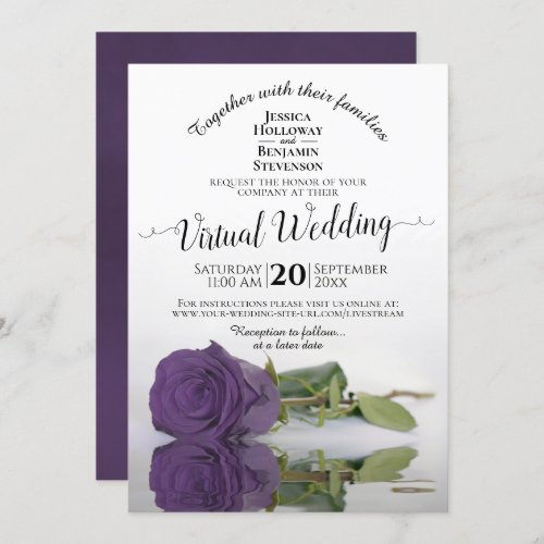 Elegant Amethyst Purple Rose Virtual Wedding Invitation