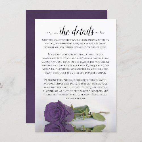 Elegant Amethyst Purple Rose Wedding Details Enclosure Card