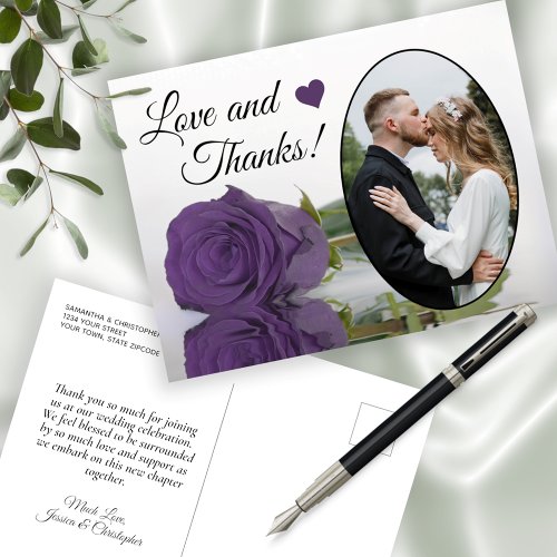 Elegant Amethyst Purple Rose Wedding Love  Thanks Postcard