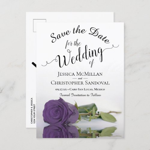 Elegant Amethyst Purple Rose Wedding Save the Date Announcement Postcard