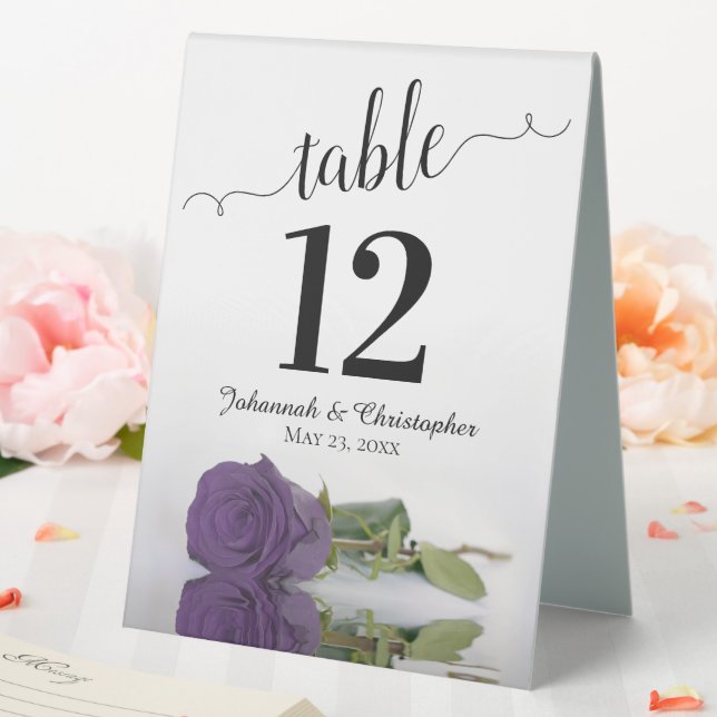 Elegant Amethyst Purple Rose Wedding Table Number Table Tent (In SItu (Wedding))