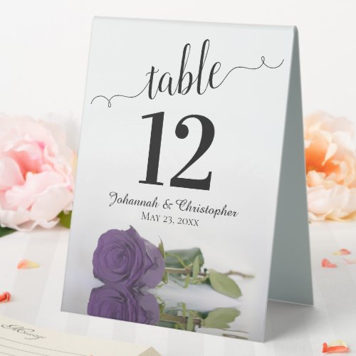 Elegant Amethyst Purple Rose Wedding Table Number Table Tent Sign