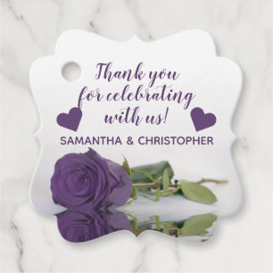 Elegant Amethyst Purple Rose Wedding Thank You Favor Tags