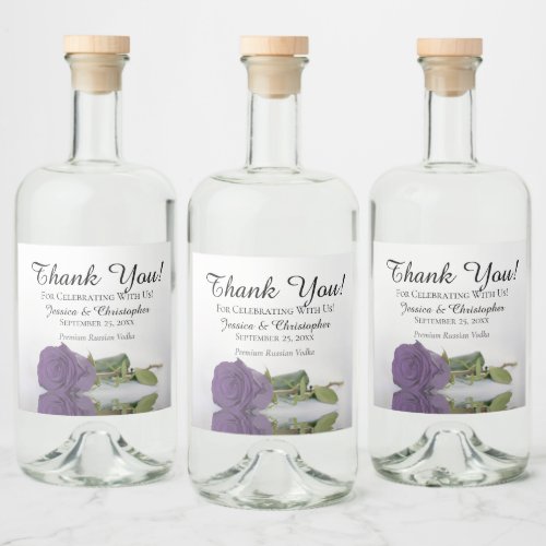 Elegant Amethyst Purple Rose Wedding Thank You Liquor Bottle Label