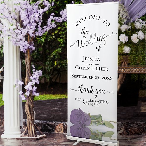 Elegant Amethyst Purple Rose Wedding Welcome Retractable Banner