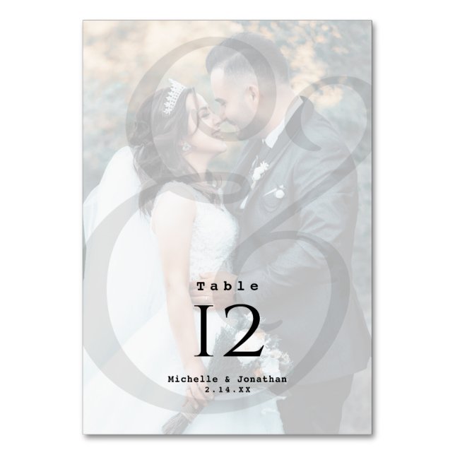 Elegant Ampersand 2 Photo Wedding Table Number (Back)