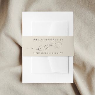 Elegant Ampersand Beige Charcoal The Wedding Invitation Belly Band