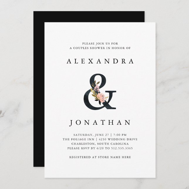 Elegant Ampersand | Black and White Couples Shower Invitation (Front/Back)