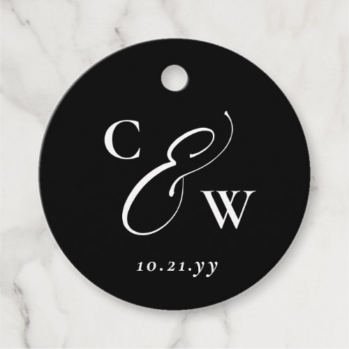 Elegant ampersand black and white initials wedding favor tags