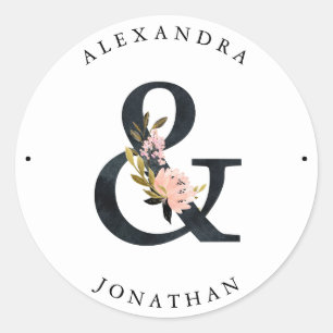 Elegant Ampersand Black and White Wedding Classic Round Sticker