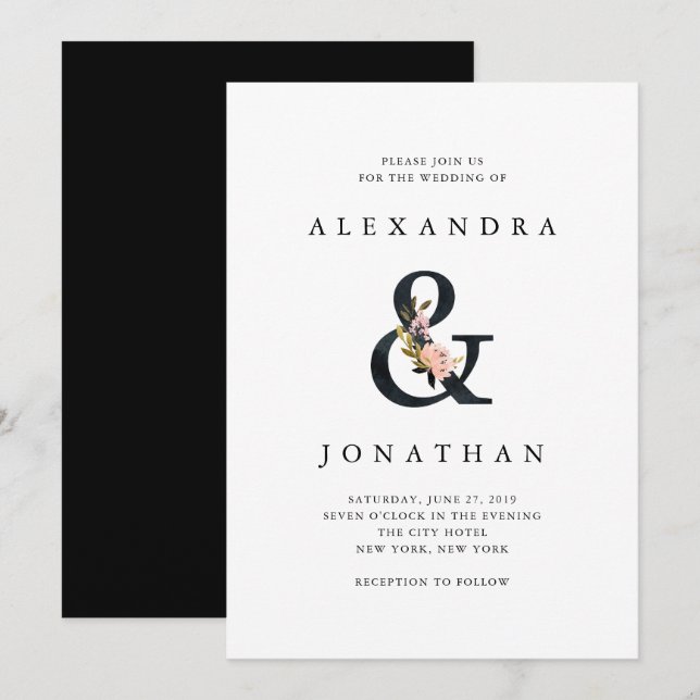 Elegant Ampersand | Black and White Wedding Invitation (Front/Back)