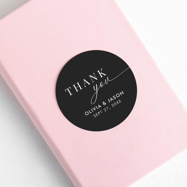 Elegant Ampersand Black White Wedding Thank You Classic Round Sticker (Creator Uploaded)